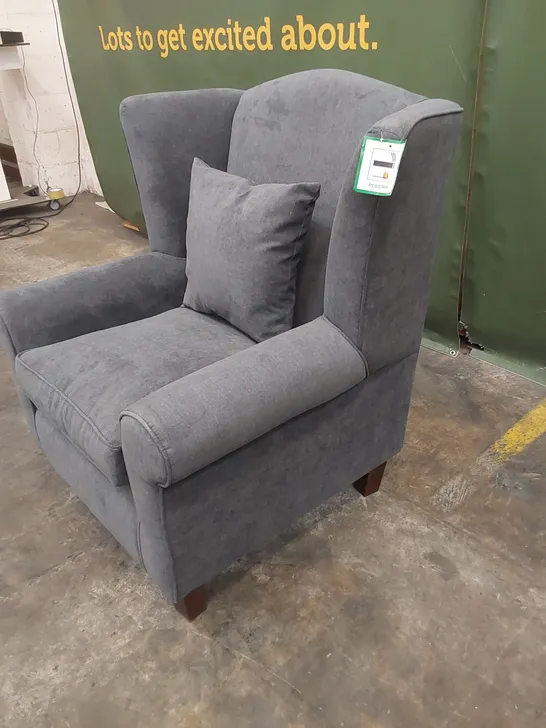 DESIGNER SMALL GREY FABRIC UPHOLSTERED ARMCHAIR