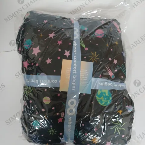 THE OODIE HOODED FLEECE LINED GALAXY BLANKET IN BLACK