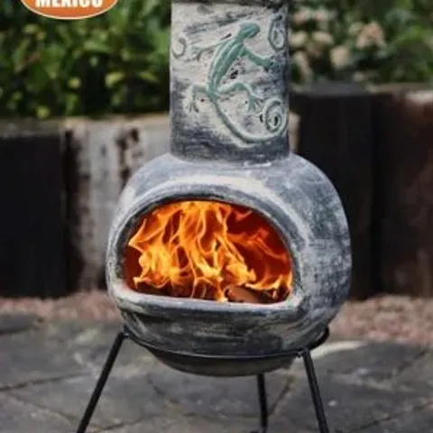 BOXED LINEA EXTRA LARGE MEXICAN CLAY CHIMINEA IN CHARCOAL GREY (1 BOX)