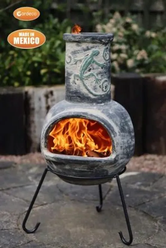 BOXED LINEA EXTRA LARGE MEXICAN CLAY CHIMINEA IN CHARCOAL GREY (1 BOX)