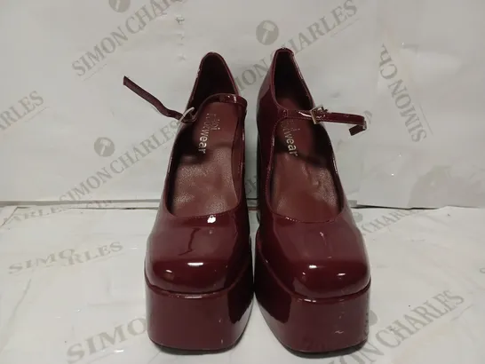 PAIR OF KOI DESIGNER VEGAN STRAP UP PLATFORM HEELS IN WINE RED - SIZE 6