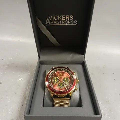 VICKERS ARMSTRONGS CHOPPER GOLD COLOUR CASE RED DIAL WATCH 