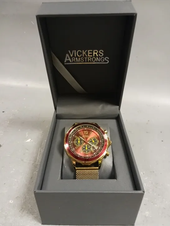 VICKERS ARMSTRONGS CHOPPER GOLD COLOUR CASE RED DIAL WATCH 