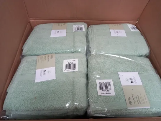 BOX OF APPROXIMATELY 8 SEALED SUPER SOFT HAND TOWELS IN MINT GREEN