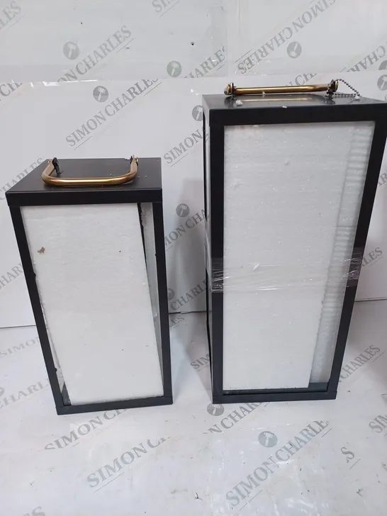 BOXED AMANDA HOLDEN SET OF 2 SQUARE LANTERNS WITH REMOVABLE LAMPS, BLACK