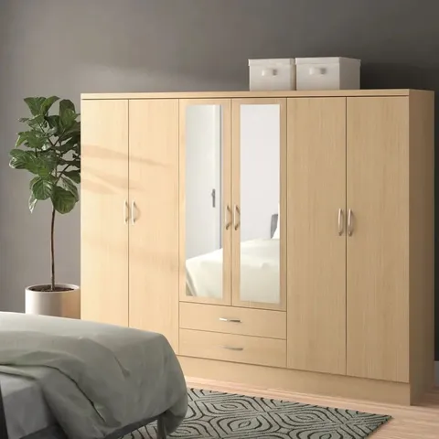 BOXED CASCIO 6 DOOR MANUFACTURED WOOD WARDROBE - GREY (4 BOXES)