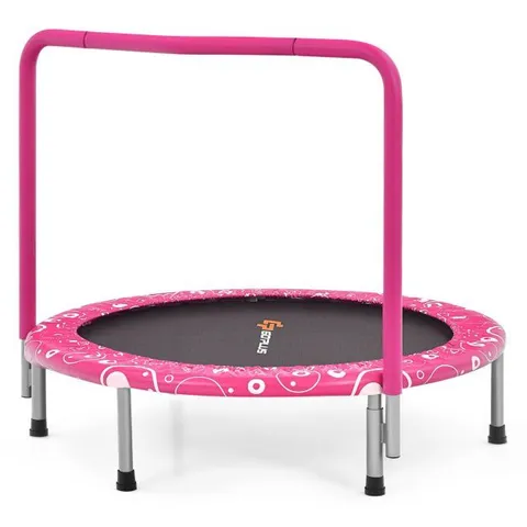 BOXED COSTWAY 36'' KIDS TRAMPOLINE REBOUNDER W/FULL COVERED HANDRAIL & PAD INDOOR OUTDOOR - PINK