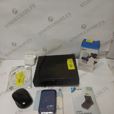 BOX OF APPROXIMATELY 10 ASSORTED ELECTRICAL PRODUCTS TO INCLUDE DVD PLAYER, WIRELESS MOUSE, UNIVERSAL WINDSHIELD MOUNT ETC 