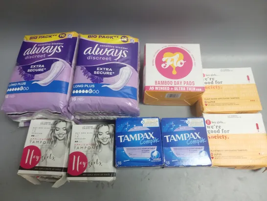 LOT OF 9 ASSORTED PACKETS OF WOMENS HYGIENE PRODUCTS
