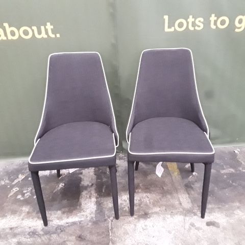 DESIGNER PAIR OF BLACK FABRIC DINING CHAIRS WITH BLACK LEGS