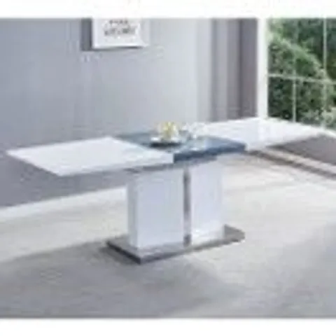 BOXED BELMONTE EXTENDABLE DINING TABLE, LARGE IN WHITE AND GREY GLOSS (3 BOXES)