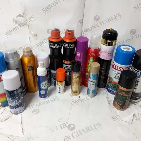 APPROXIMATELY 25 ASSORTED AEROSOL SPRAYS TO INCLUDE; L'OREAL, COOP, TED BAKER, RITUALS, TETRION, WELLA AND AUTO EXTREME