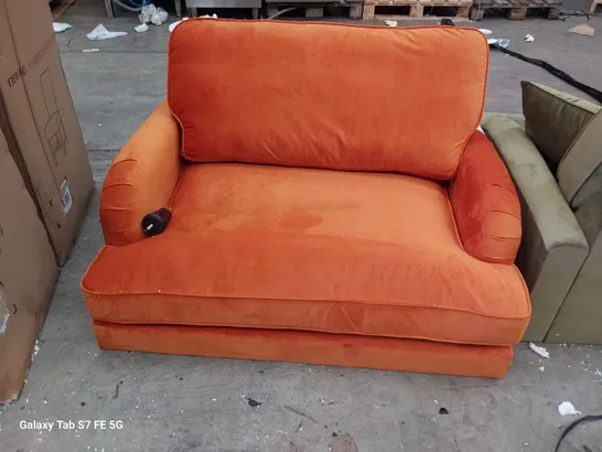 DESIGNER PAYTON SNUGGLER CHAIR BURNT ORANGE PLUSH FABRIC 