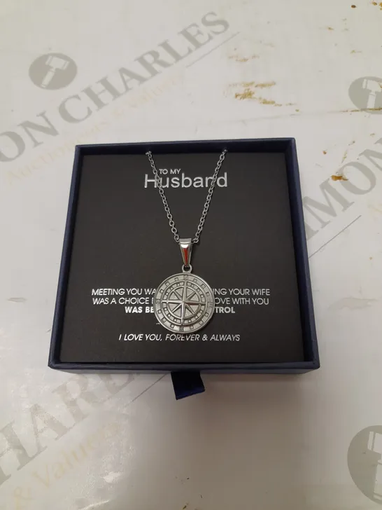 LUXESMITH HANDCRAFTED TO MY HUSBAND COMPASS PENDANT NECKLACE 