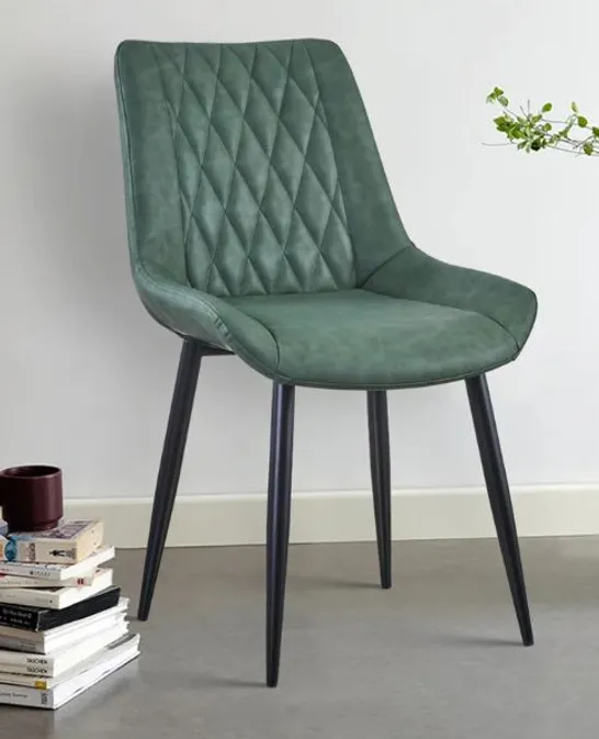 BOXED CARL SET OF TWO GREEN FAUX LEATHER DINING CHAIRS