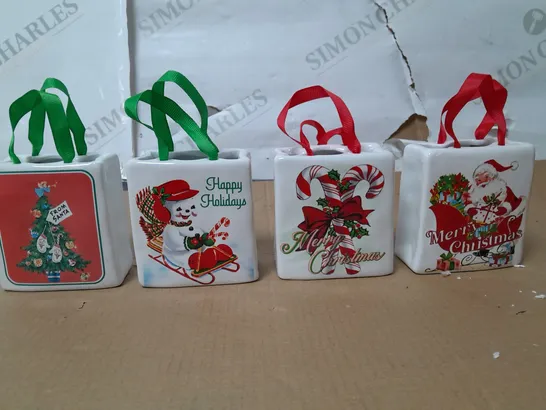 MR CHRISTMAS SET OF 4 CERAMIC GIFTBAG ORNAMENTS