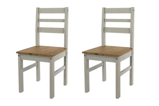 BOXED CORONA PAIR SOLID PINE DINING CHAIRS - GREY (1 BOX)