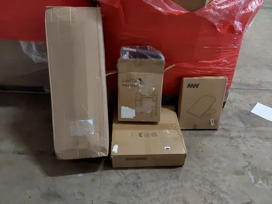 PALLET OF ASSORTED ITEMS INCLUDING: DECORATIVE LED LIGHT, JUMPI 90CM MATTRESS, TOILET SAFETY RAIL, TOILET SEAT