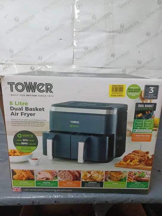 TOWER 8 LITRE DUAL BASKET AIR FRYER BLACK