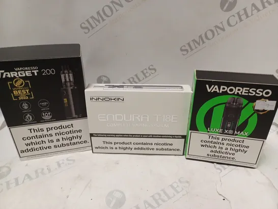 APPROXIMATELY 20 VAPES & E-CIGARETTES TO INCLUDE VAPORESSO TARGET 200, INNOKIN ENDURA T18E, VAPORESSO LUKE XR MAX, ETC