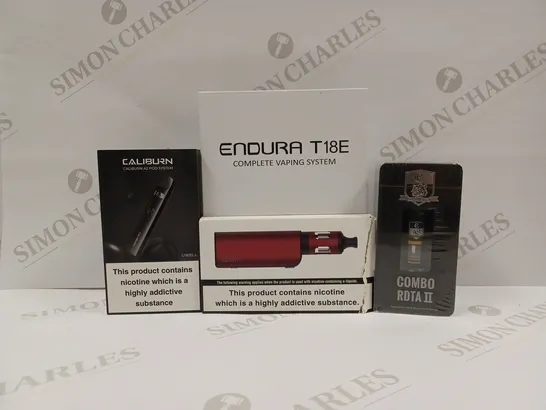 APPROXIMATELY 20 ASSORTED VAPING PRODUCTS AND ACCESSORIES TO INCLUDE INNOKIN ENDURA T183, COMBO RDTA II, INNOKIN EZ.WATT, UWELL CALIBURN A2 POD SYSTEM ETC.