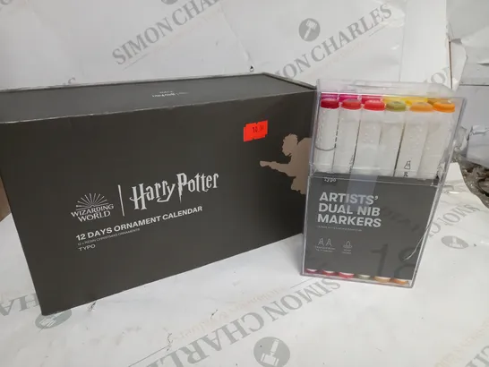 APPROXIMATELY 2 COTTON ON ITEMS INCLUDING HARRY POTTER 12 CHRISTMAS ORNAMENTS AND ARTISTS DUAL NIB MARKERS