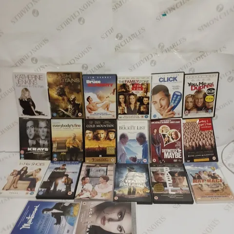 LOT TO CONTAIN 20 X ASSORTED DVD'S & FILMS, INCLUDES TEAM AMERICA, BRUCE ALMIGHTY & THE KRAYS ETC 