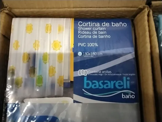 BOX CONTAINING 25 BASARELI PVC SHOWER CURTAINS IN VARIOUS COLOURS