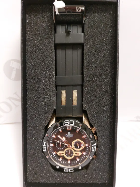 BOXED NAVIFORCE BLACK/ROSE GOLD EFFECT RUBBER STRAP WATCH