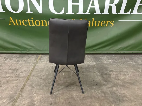 DESIGNER GREY LEATHER DINING CHAIR WITH BLACK METAL LEGS