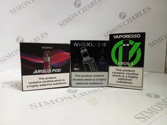 APPROXIMATELY 20 ASSORTED BOXED VAPING PRODUCTS TO INCLUDE VAPORESSO XROS 3, VOOPOO ARGUS POD, FREEMAX MAXUS 2 KIT ETC. 