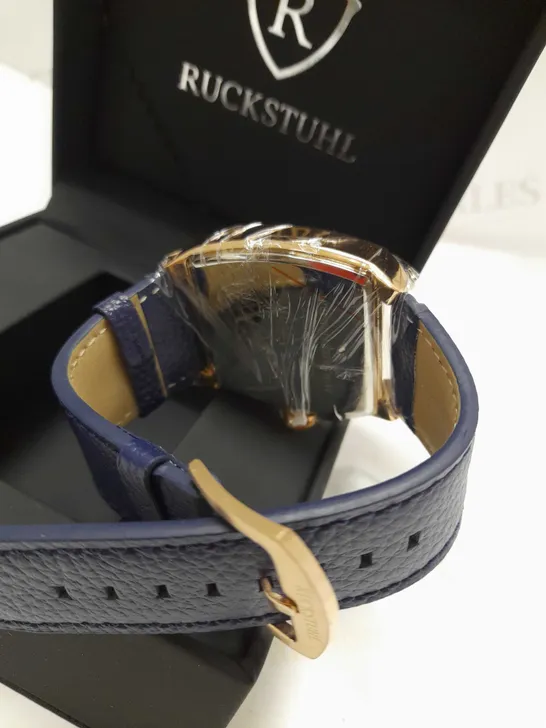 RUCKSTUHL TRIPLE DIAL BLUE LEATHER STRAP WRISTWATCH