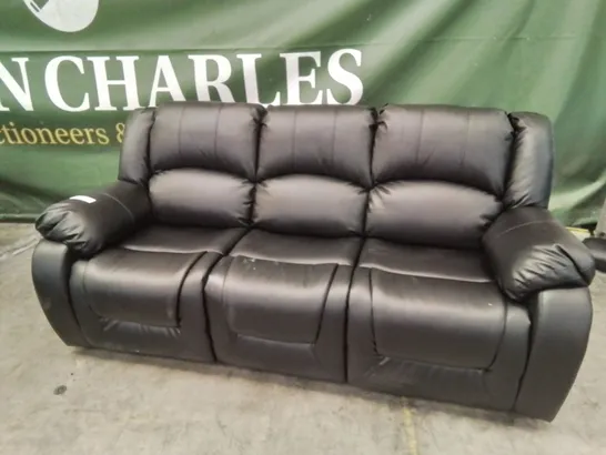 DESIGNER MANUAL RECLINING THREE SEATER SOFA BLACK LEATHER 