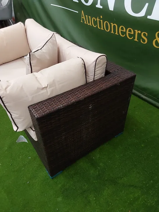 FLORIDA 2-SEATER CHOCOLATE MIX RATTAN AND COFFEE CREAM CUSHION SOFA 