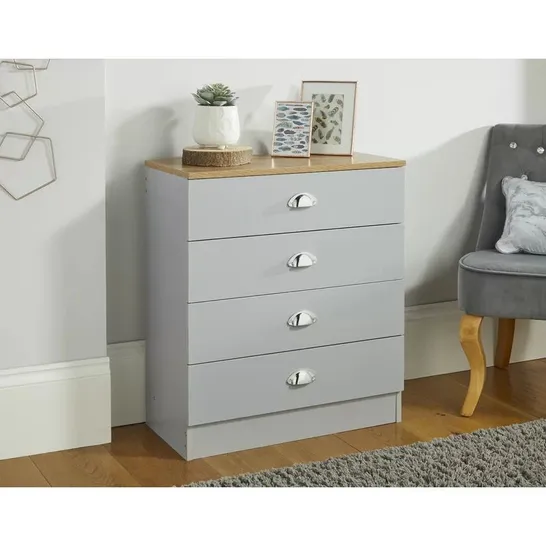 BOXED KRAL 4 DRAWER CHEST GREY/OAK EFFECT 