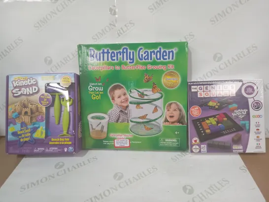 BOX OF APPROXIMATELY 20 ASSORTED TOYS AND GAMES TO INCLUDE BUTTERFLY GARDEN, THE GENIUS SQUARE, KINETIC SAND, ETC