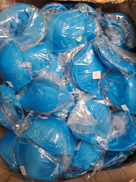 BOX OF APPROX 40 ASSORTED BLUE BRAS - COLLECTION ONLY - SIZES VARY 