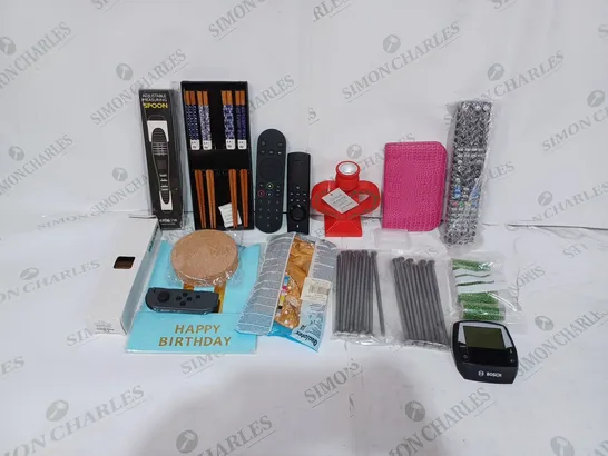 BOX TO CONTAIN APPROX. 25 X ASSORTED HOUSEHOLD PRODUCTS. INCLUDES TV REMOTE, CHOP STICKS, NAILS, COASTERS ETC 