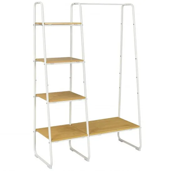 BOXED CLOTHES RACK WITH SHELVES, INDUSTRIAL GARMENT RACK WITH 5-TIER SHELVES - NATURAL