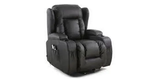 BOXED BLACK LEATHER RISE & RECLINING EASY CHAIR (2 BOXES)