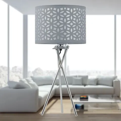 BOXED SHAKOPEE 52CM POLISHED CHROME TRIPOD TABLE LAMP (1 BOX)