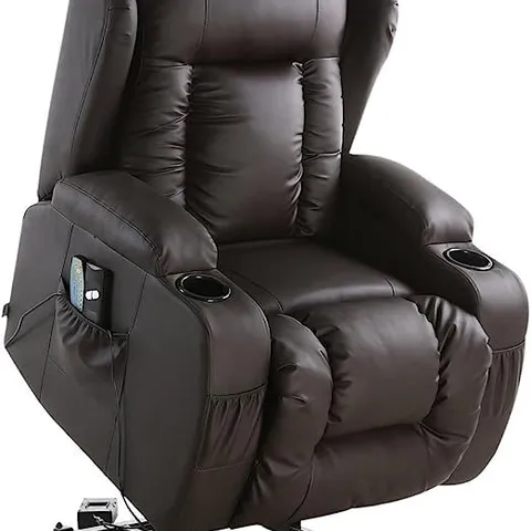 BOXED CAESAR BROWN LEATHER POWER RISE & RECLINE EASY CHAIR (2 BOXES)