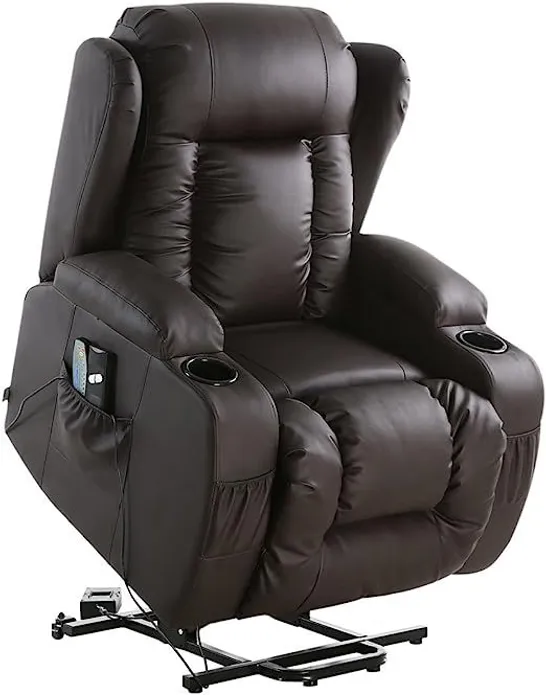 BOXED CAESAR BROWN LEATHER POWER RISE & RECLINE EASY CHAIR (2 BOXES)