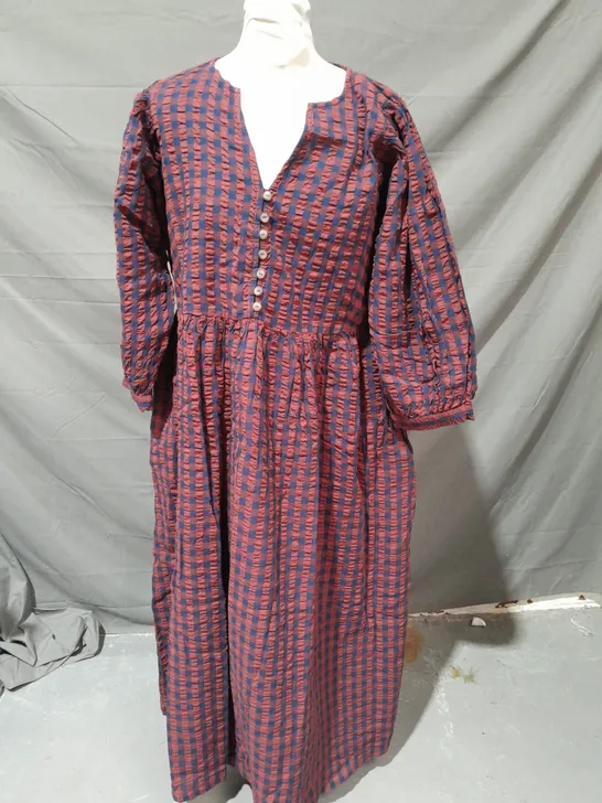 FATFACE GINGHAM MIDI DRESS IN DARK RED SIZE UK 12