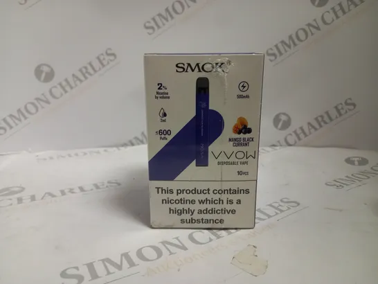 BOXED AND SEALED SMOK VVOW DISPOSABLE VAPE 10 PACK MANGO BLACK CURRANT 