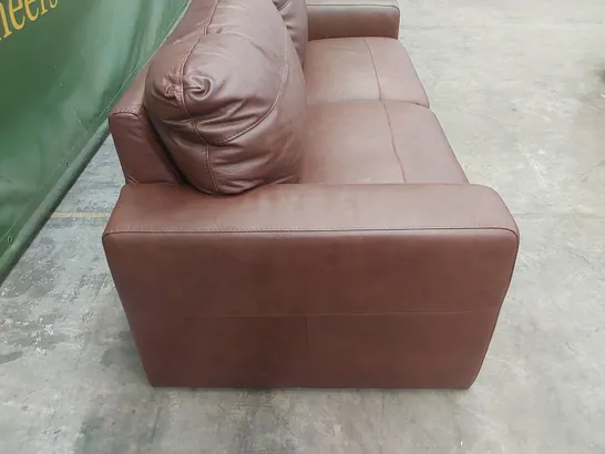 DESIGNER 3 SEATER TAN LEATHER SOFA 