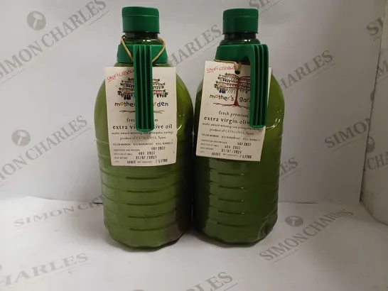 LOT OF 2 BOTTLES OF MOTHER'S GARDEN EXTRA VIRGIN OLIVE OIL (2x2L)