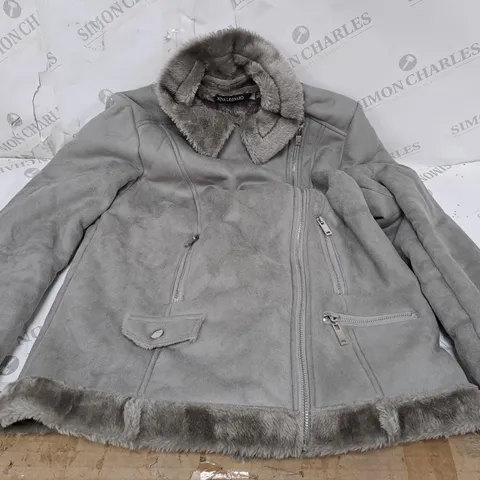 NINA LEONARD ZIP UP FUR HOODED COAT IN GREY - SMALL