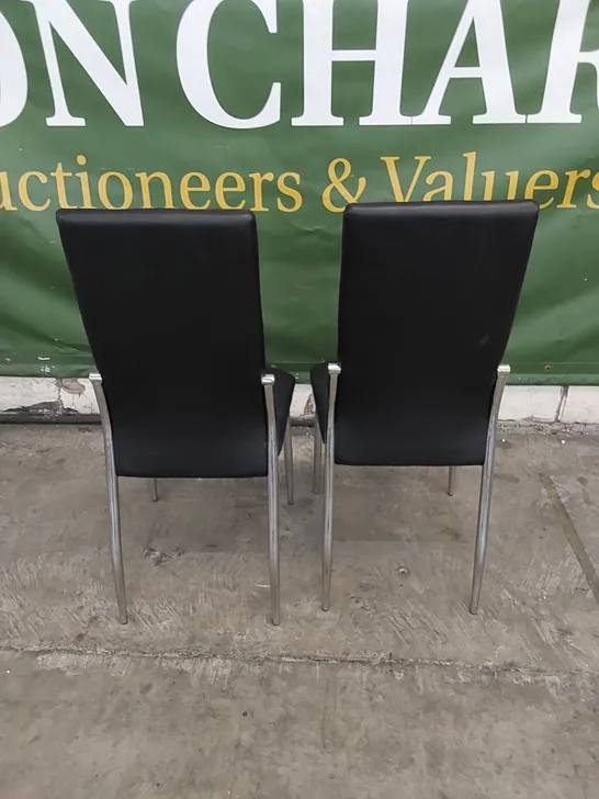 SET OF 2 DINING CHAIRS IN METAL AND BLACK PU FAUX LEATHER 