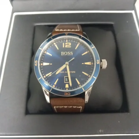 BOXED HUGO BOSS BROWN STRAP WRIST WATCH